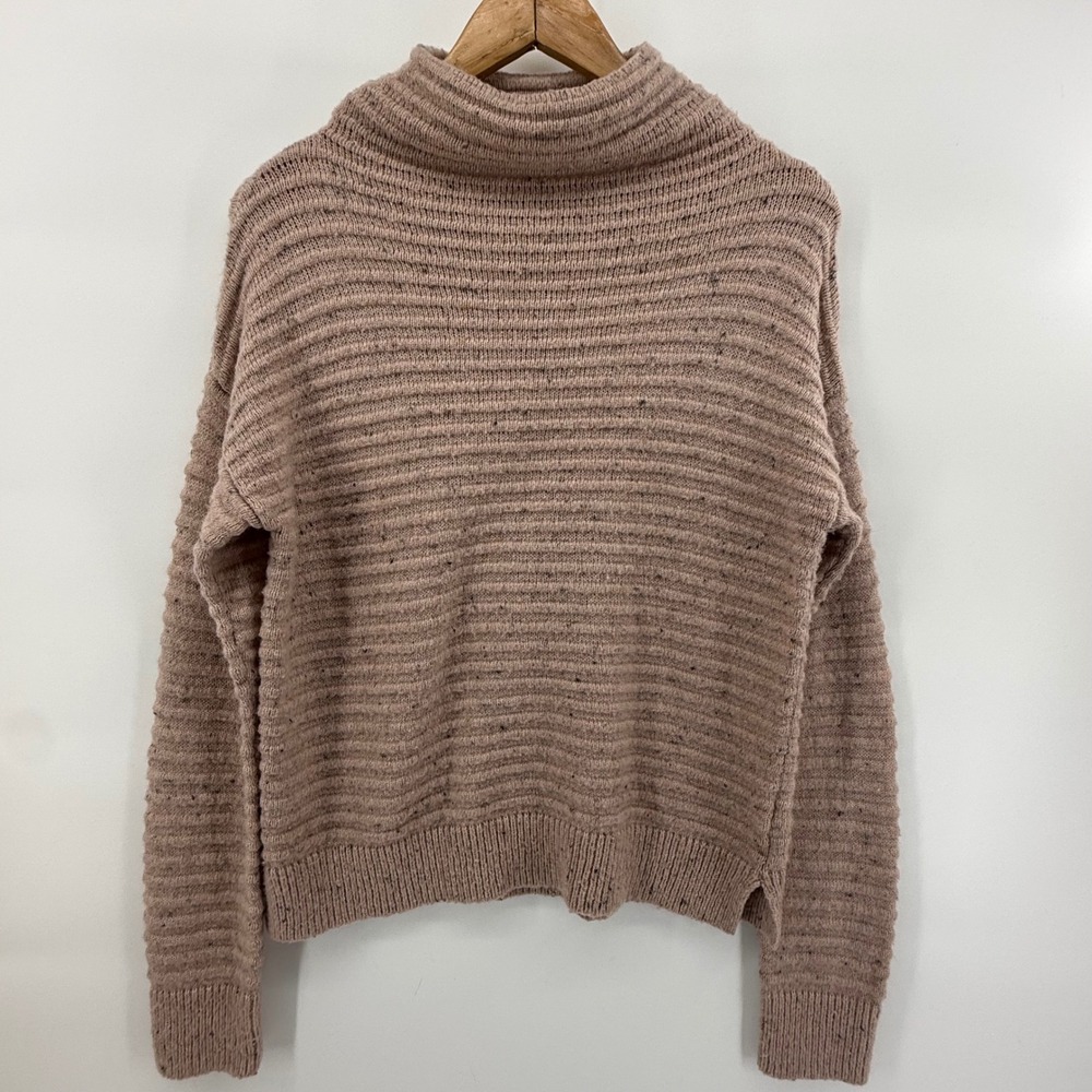 Madewell Donegal Fleck Ribbed Turtleneck Sweater Mauve Pink Wool Blend Small